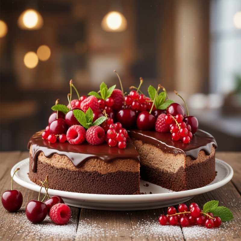 Cheesecake de chocolate y frutos rojos en Cali