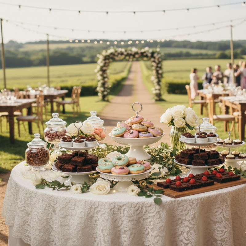 Estación de postres elegante para bodas y matrimonios en Cali